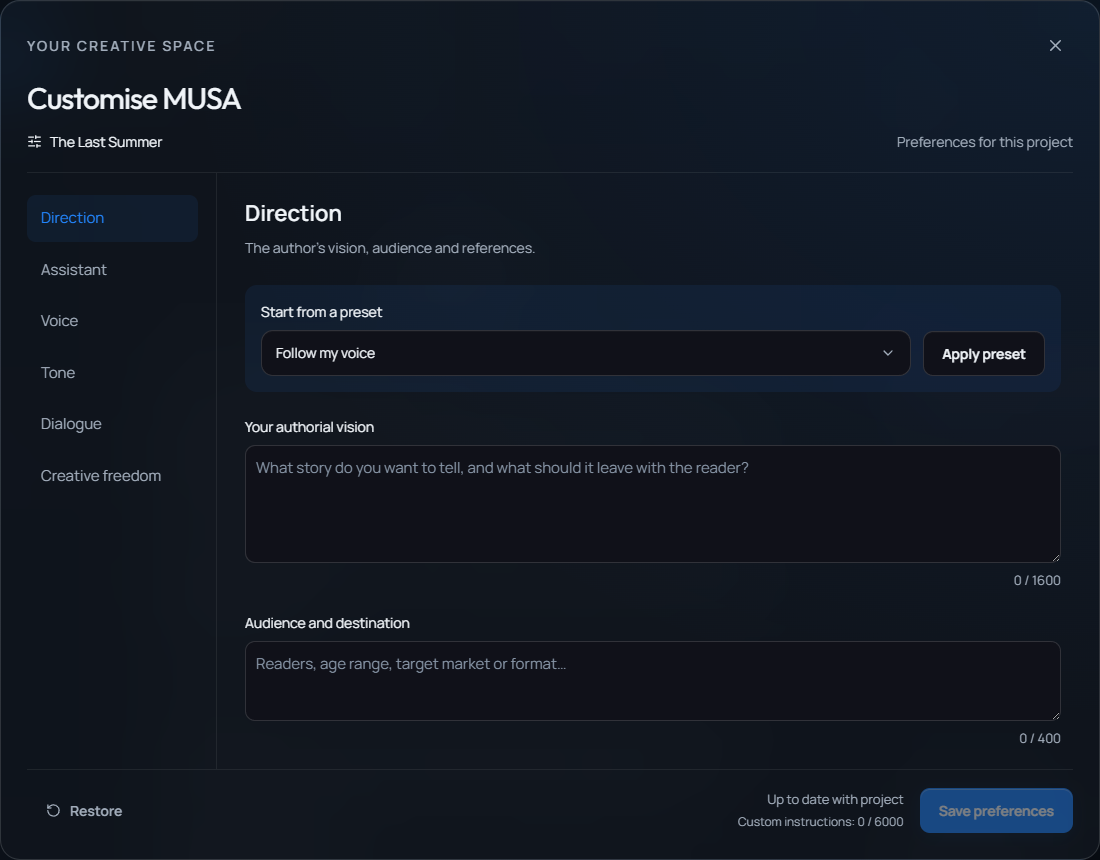 MUSA settings for the project