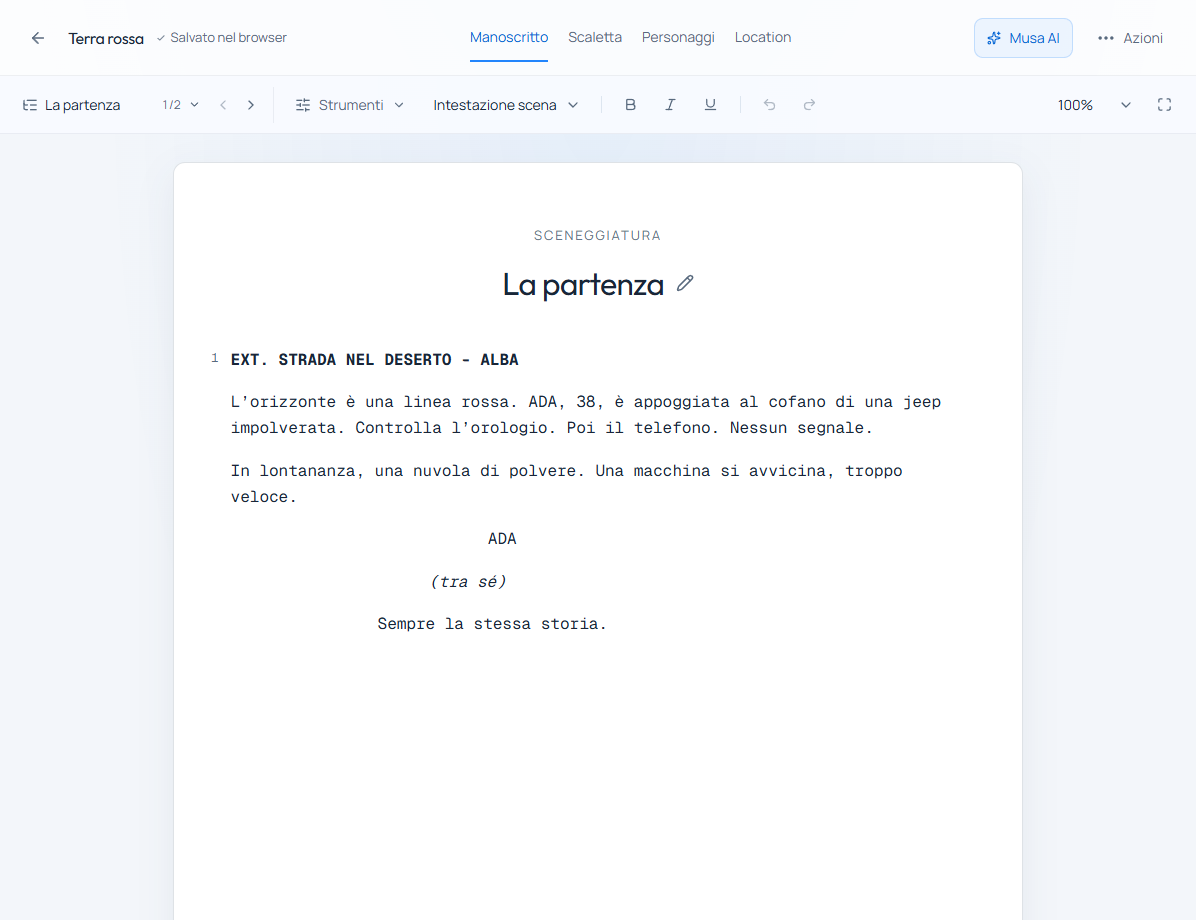 L’editor di sceneggiature, con scene e formattazione dei dialoghi